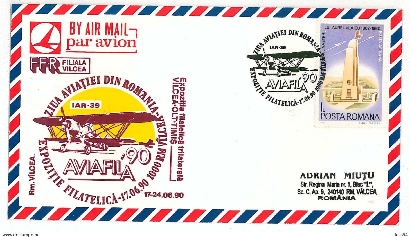 COV 85 - 6-a AIRPLANE, Romania - Cover - 1990 - Covers & Documents