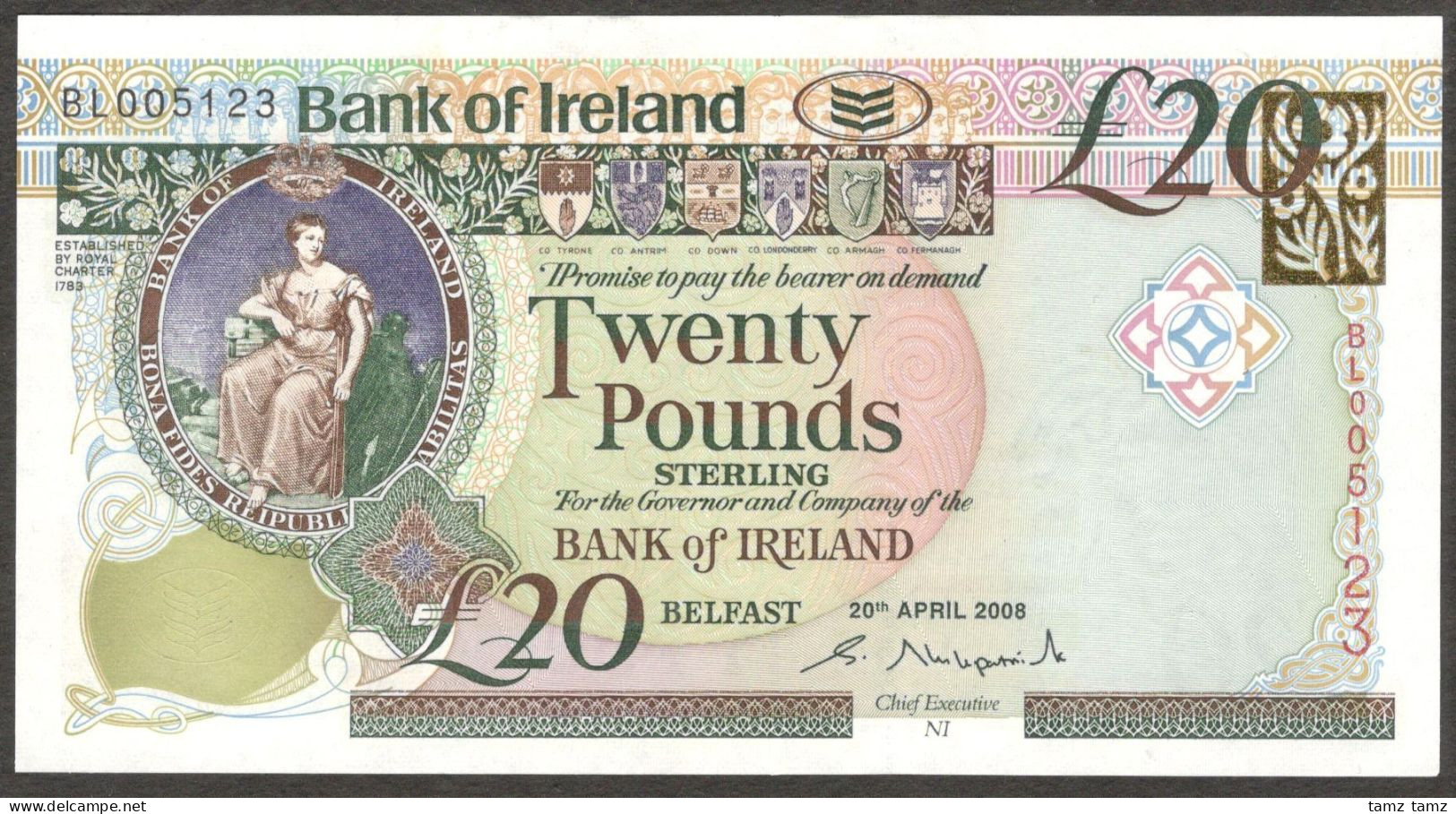 Ireland 20 Pounds Sterling 2008 P-85 Old Bushmills Distillery 2008 UNC Colorful - Ireland