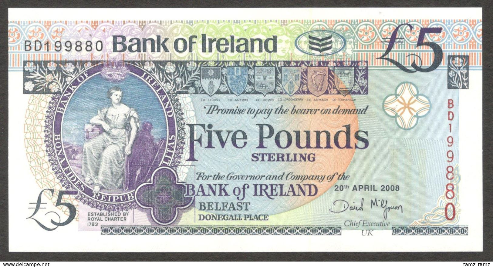 Ireland 5 Pounds Sterling P-83 Old Bushmills Distillery 2008 UNC Colorful - Ierland