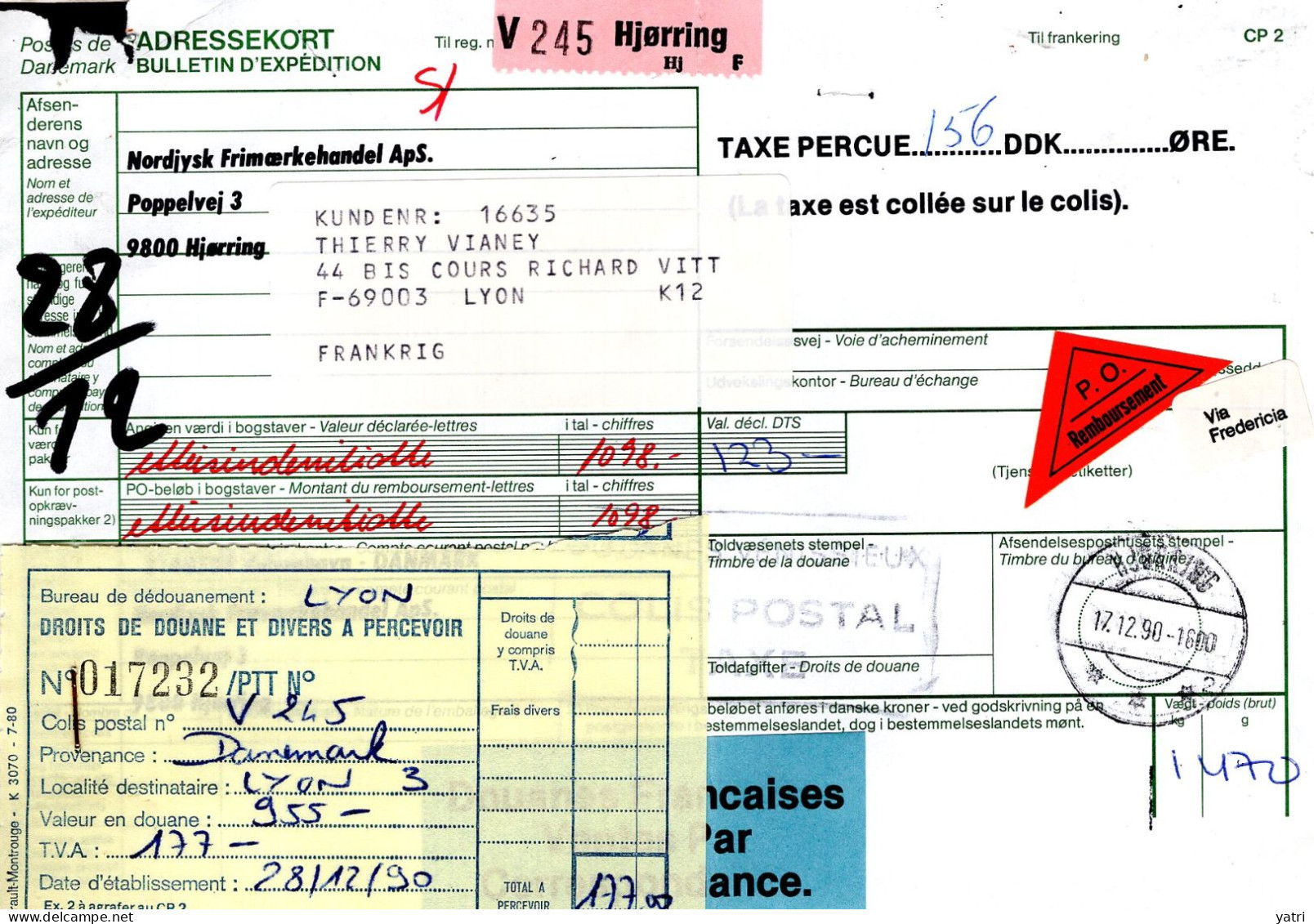 Danimarca (1990) - Bollettino Pacchi Per La Francia - Briefe U. Dokumente