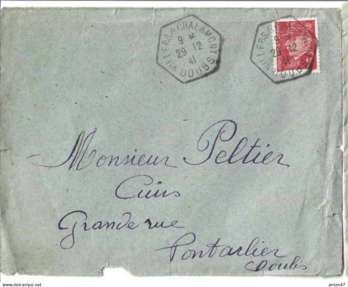 Enveloppe 1941 / Tampon Hexagonal VILLERS SOUS CHALAMONT Pour PONTARLIER / Timbre PETAIN - 1941-42 Pétain