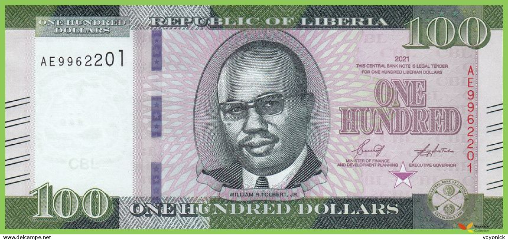 Voyo LIBERIA 100 Dollars 2021 P41 B319a AE UNC - Liberia