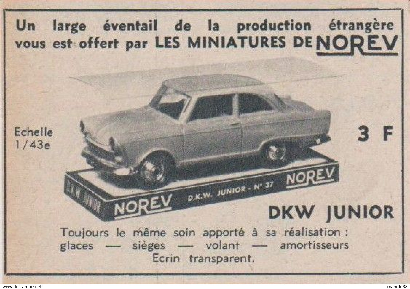 DKW Junior N°37. Norev. Voiture Miniature Ech 1/43. Nouveauté 1964 - Publicités