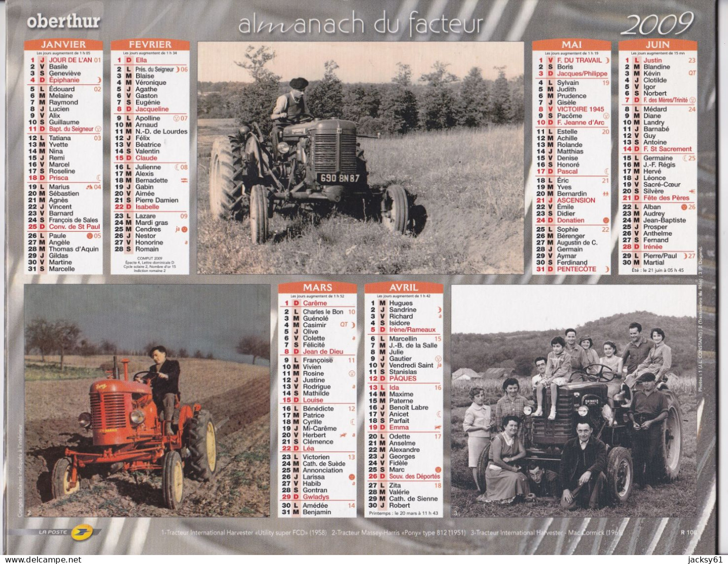 Almanach Du Facteur  2009 - Tracteur Internationnal Harvester - Massey Harris - Mac Cormik ... - Grossformat : 2001-...