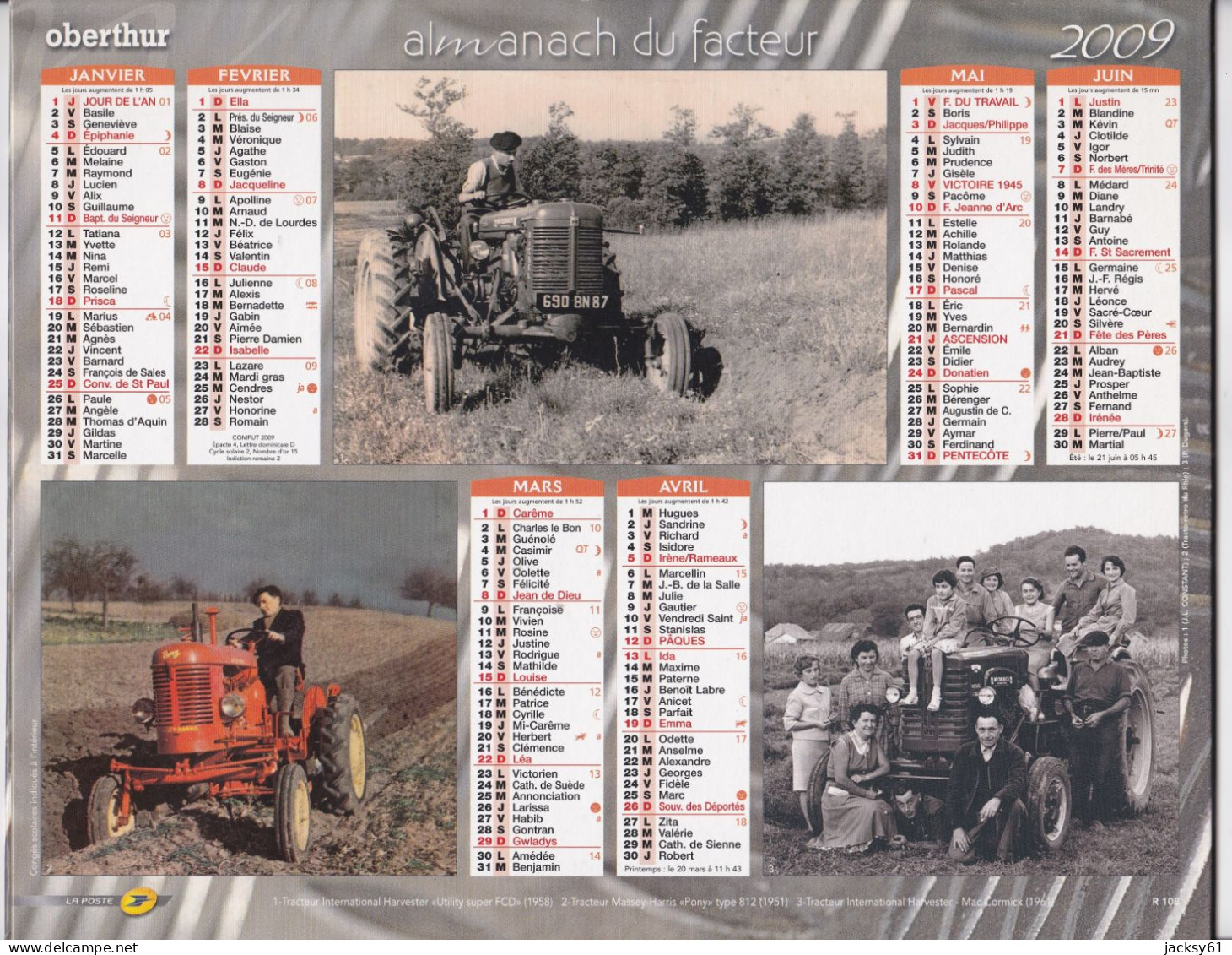 Almanach Du Facteur  2009 - Tracteur Internationnal Harvester - Massey Harris - Mac Cormik ... - Grand Format : 2001-...