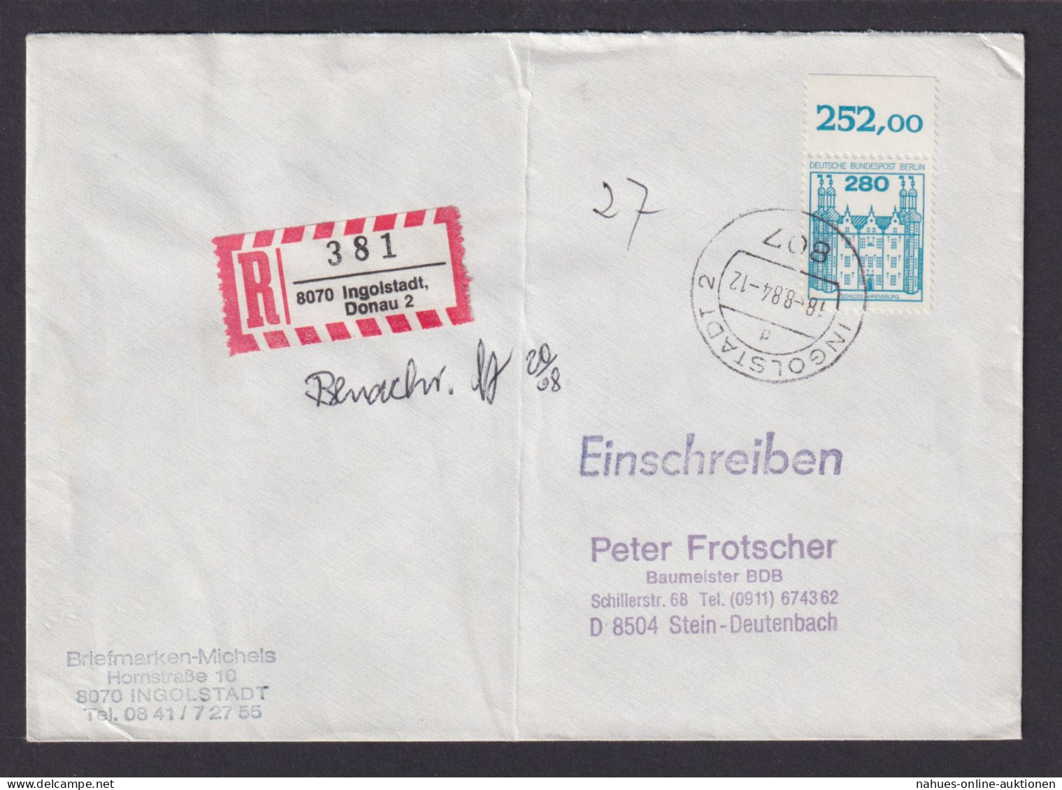 Berlin R Brief EF 676 Burgen & Schlösser Oberrand Aus Bogen Ingoldstadt Kat 90,- - Brieven En Documenten