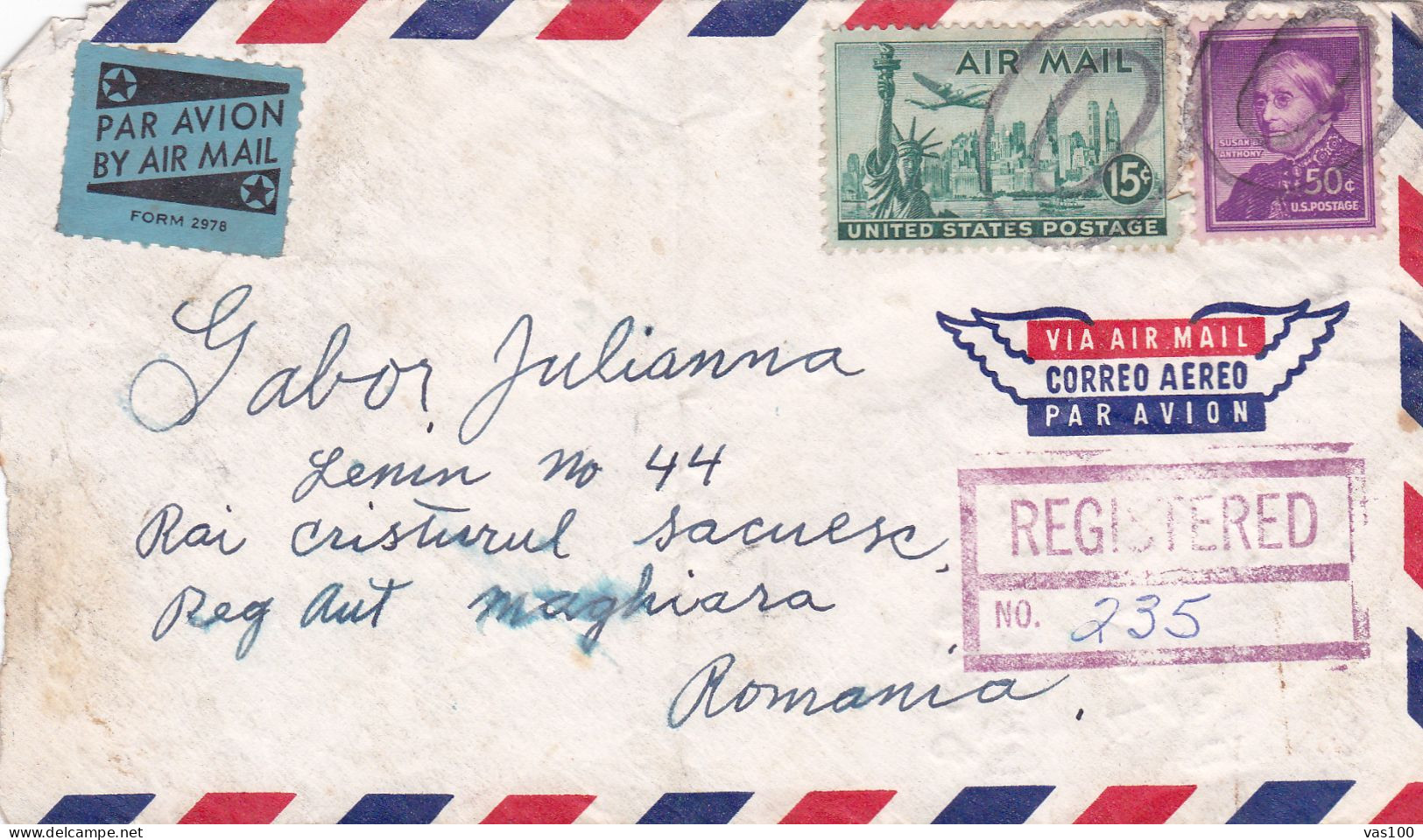 REGISTRED AIR MAIL  STAMPS ON COVERS 1958 UNITED STATES - Cartas & Documentos