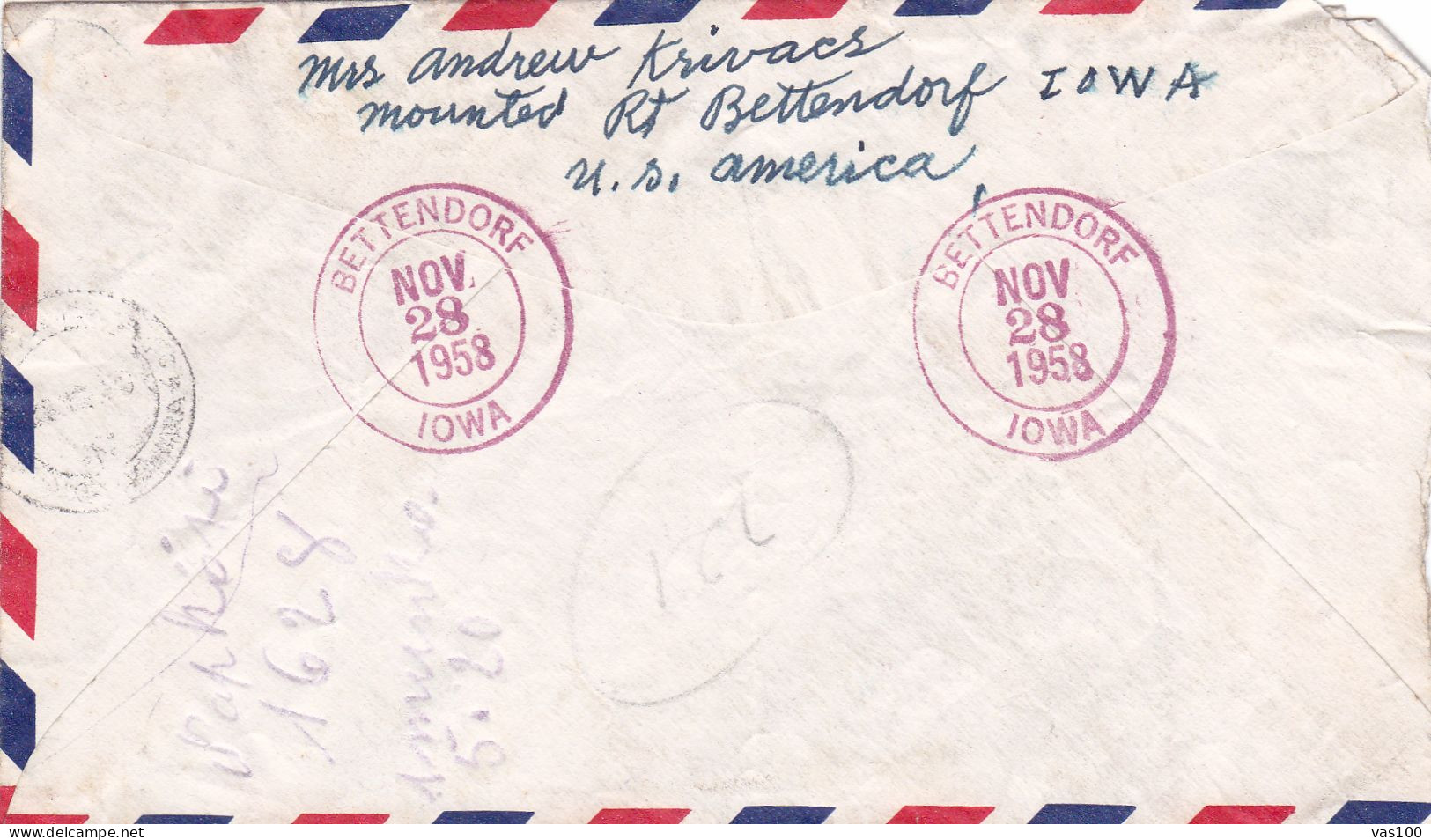 REGISTRED AIR MAIL  STAMPS ON COVERS 1958 UNITED STATES - Covers & Documents