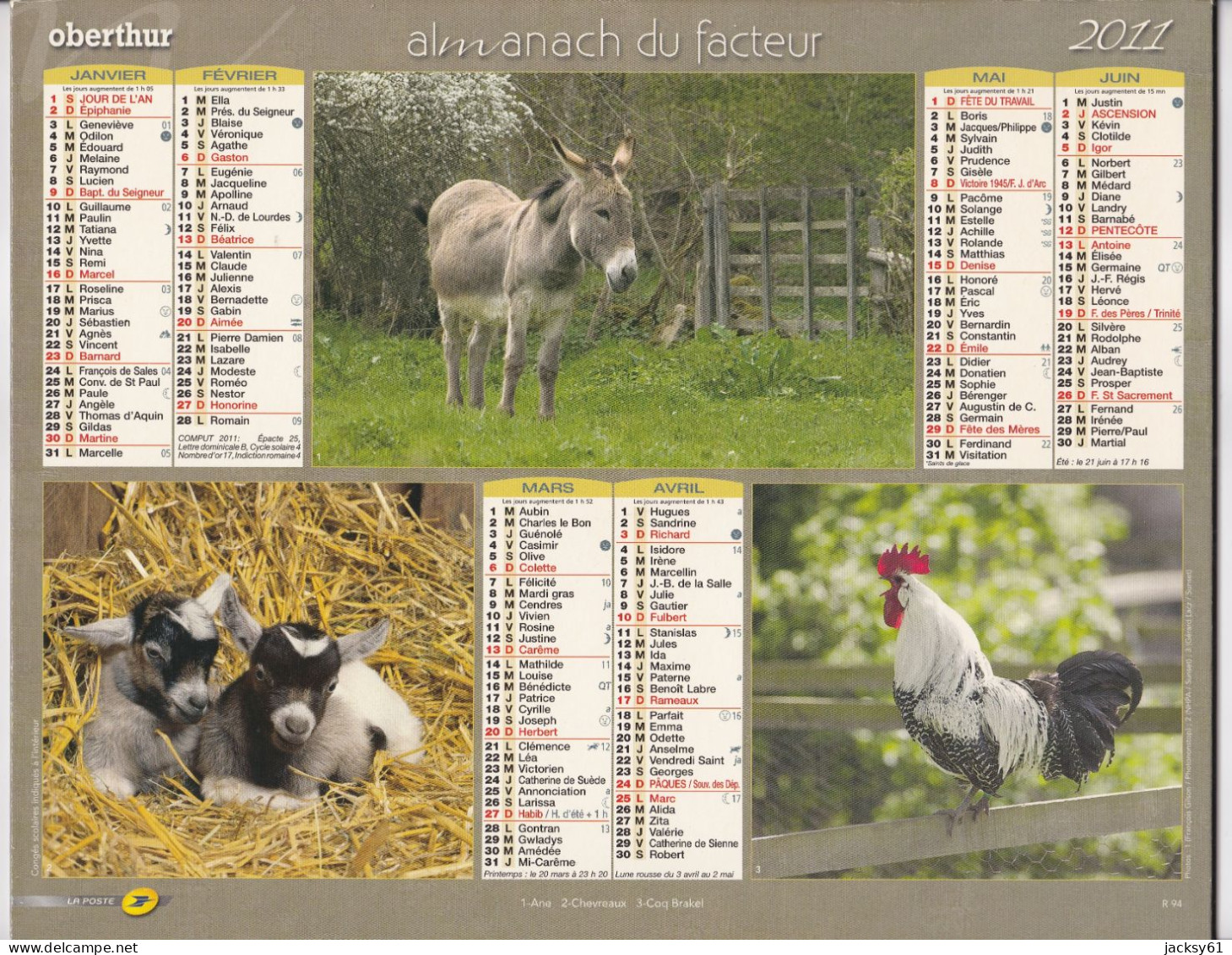 Almanach Du Facteur  2011 - Ane - Chevreaux - Coq Brakel - Vache Charolaise - Porcelets - Cheval Haflinger ... - Groot Formaat: 2001-...