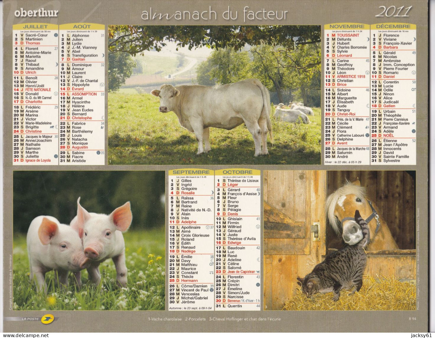 Almanach Du Facteur  2011 - Ane - Chevreaux - Coq Brakel - Vache Charolaise - Porcelets - Cheval Haflinger ... - Grossformat : 2001-...