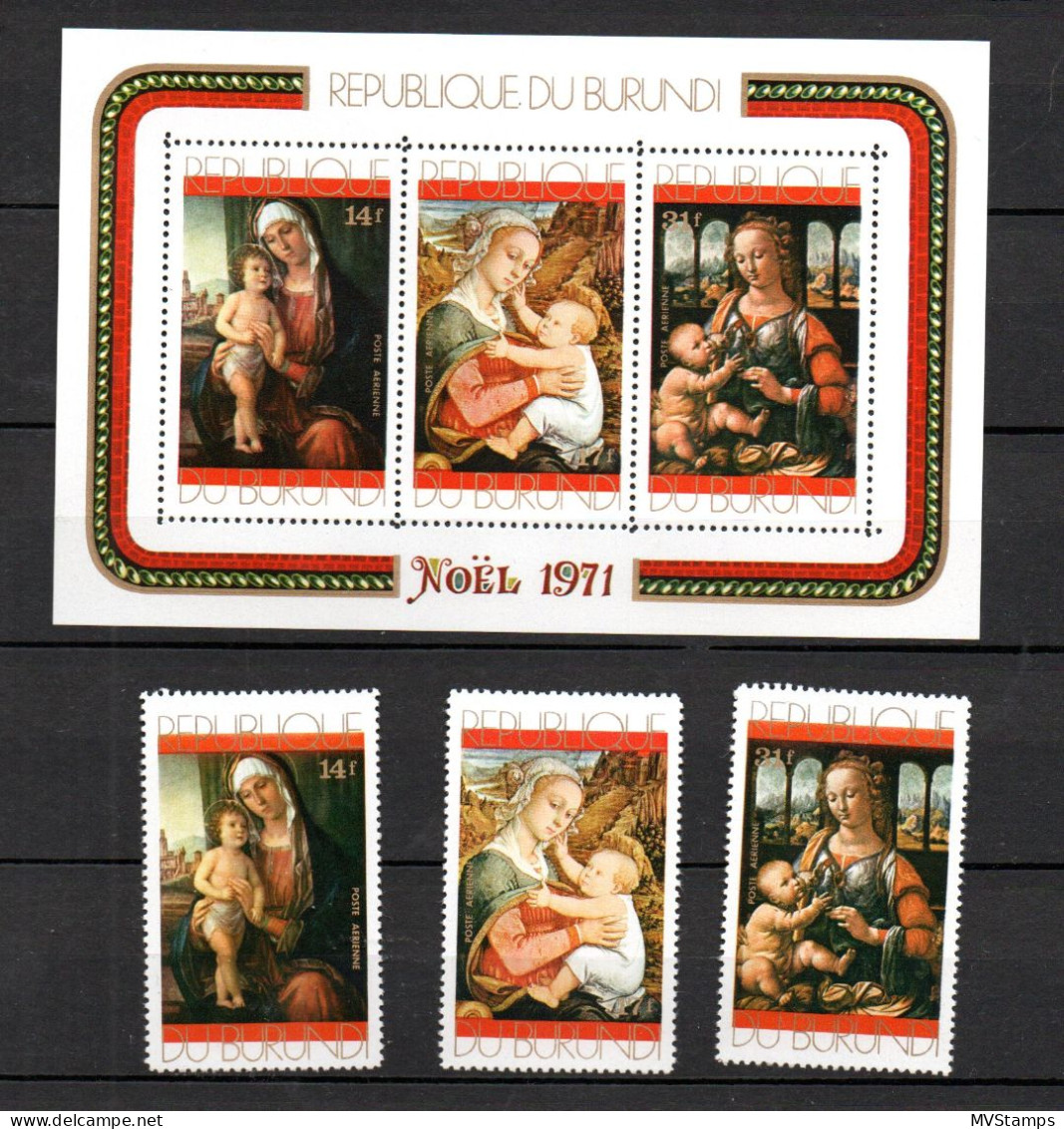 Burundi 1971 Set Art/paintings/christmas Stamps (Michel 801/03 + Block 53) MNH - Unused Stamps