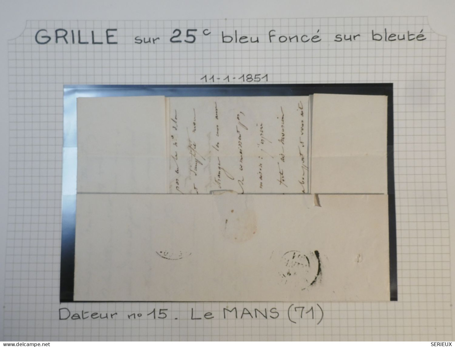 DK3 FRANCE BELLE  LETTRE   11.1. 1851 LE MANS A FONTENAY + N°4 FONCé + OB. GRILLE+VU BEHR.DISPERSION DE COLLECTION+ - 1849-1876: Période Classique