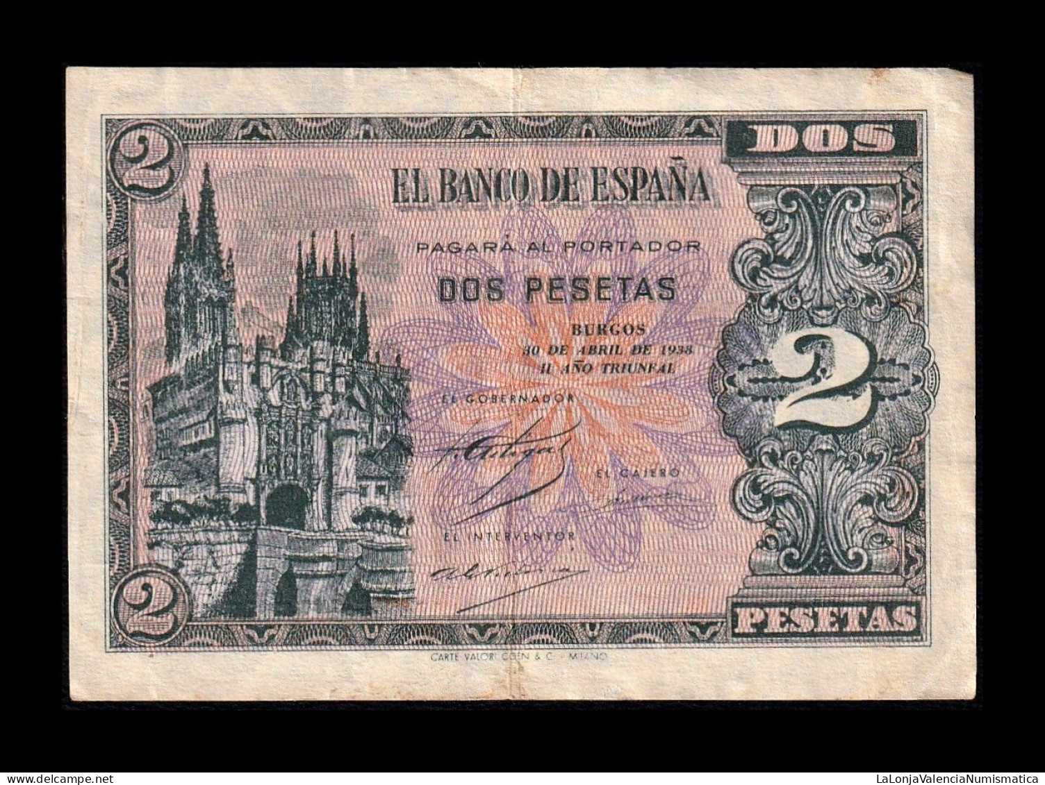 España Spain 2 Pesetas Catedral De Burgos 1938 Pick 109 Serie A Mbc/Ebc Vf/Xf - 1-2 Peseten