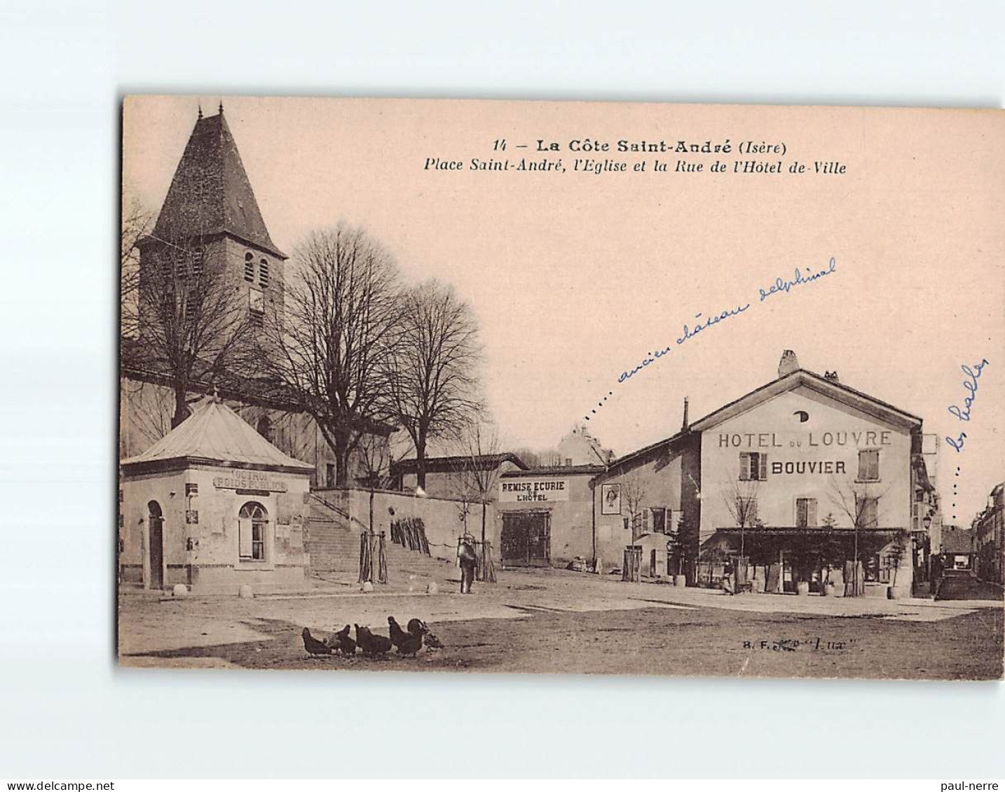 LA COTE SAINT ANDRE : Place Saint-André, L'Eglise Et La Rue De L'Hôtel De Ville - Très Bon état - La Côte-Saint-André