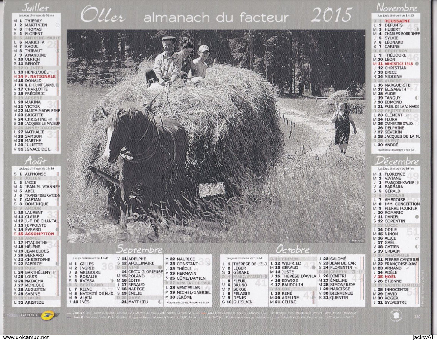 Almanach Du Facteur  2015 - Molines En Champsaur, Hautes Alpes - Fenaison - Grossformat : 2001-...