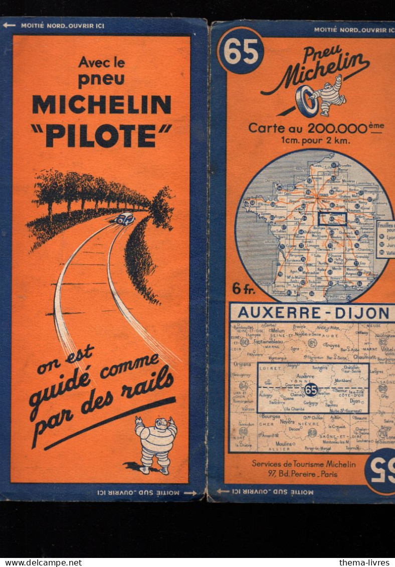 Carte MICHELIN N°65    Code Révisée Auxerre-Dijon  1938   (M6422 /65) - Cartes Routières