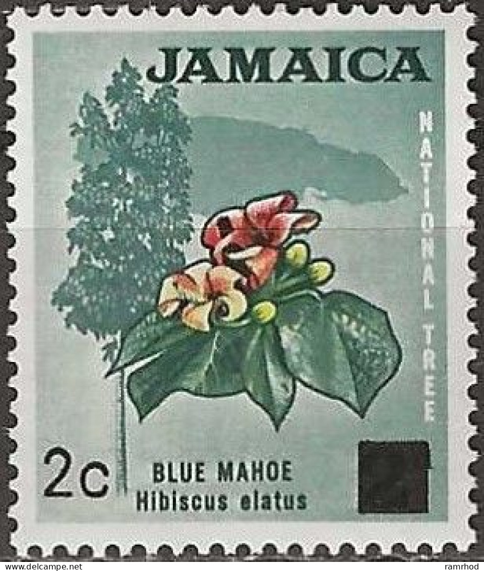 JAMAICA 1970 Blue Mahoe (tree) Surcharged - 2c. On 2d. - Red, Yellow And Green MNH - Jamaica (1962-...)