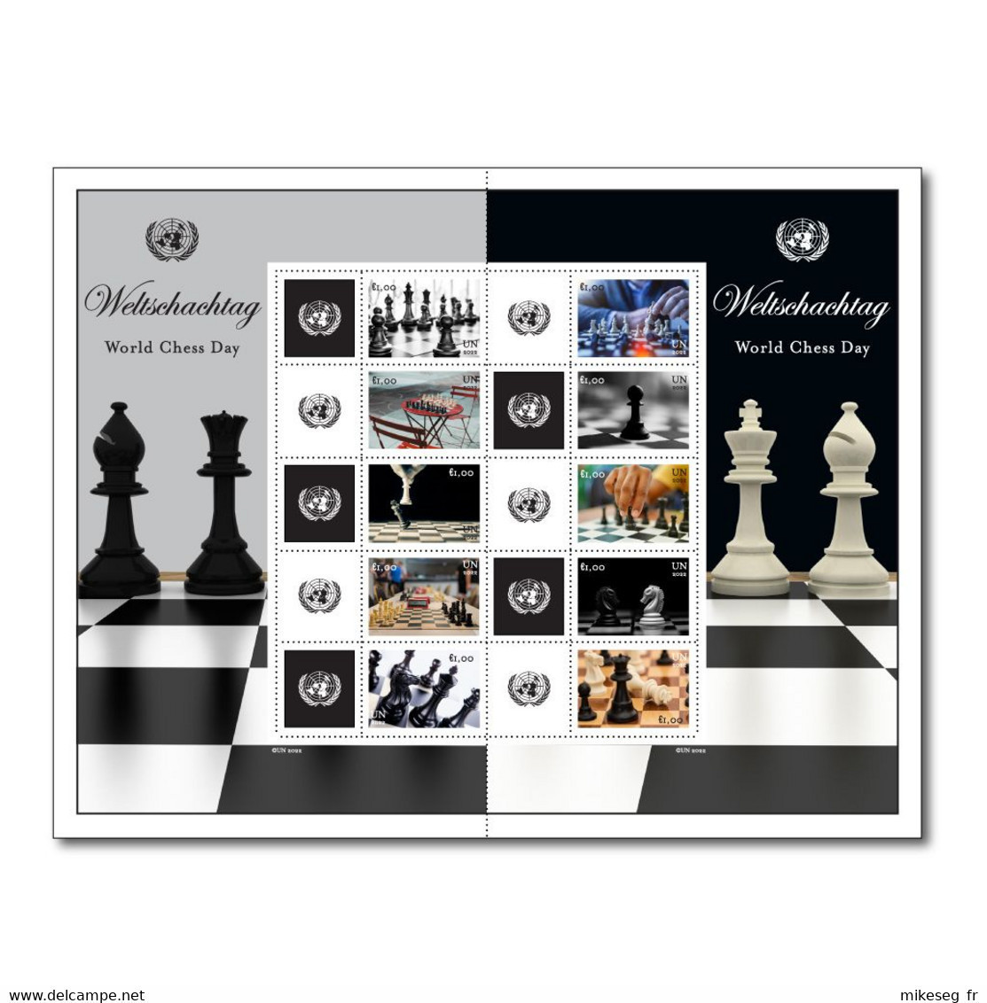 ONU Vienne 2022 - Feuille De Timbres Personnalisés "Weltschachtag" "World Chess Day" "Journée Mondiale Des échecs" ** - Blocks & Sheetlets