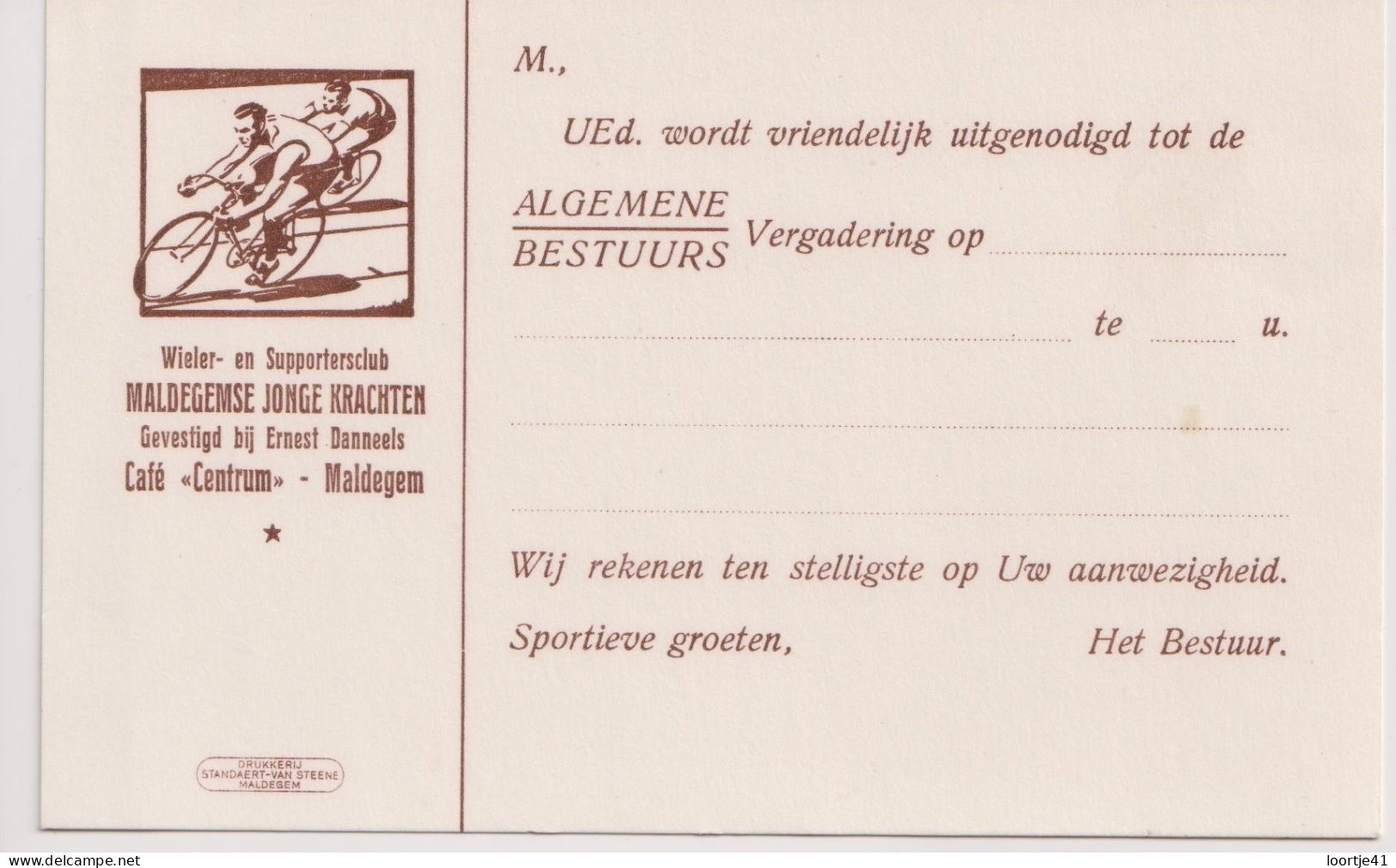 Pub Reclame - Briefkaart Wielrennen - Maldegem Jonge Krachten - Café Centrum Ernest Danneels - Publicités