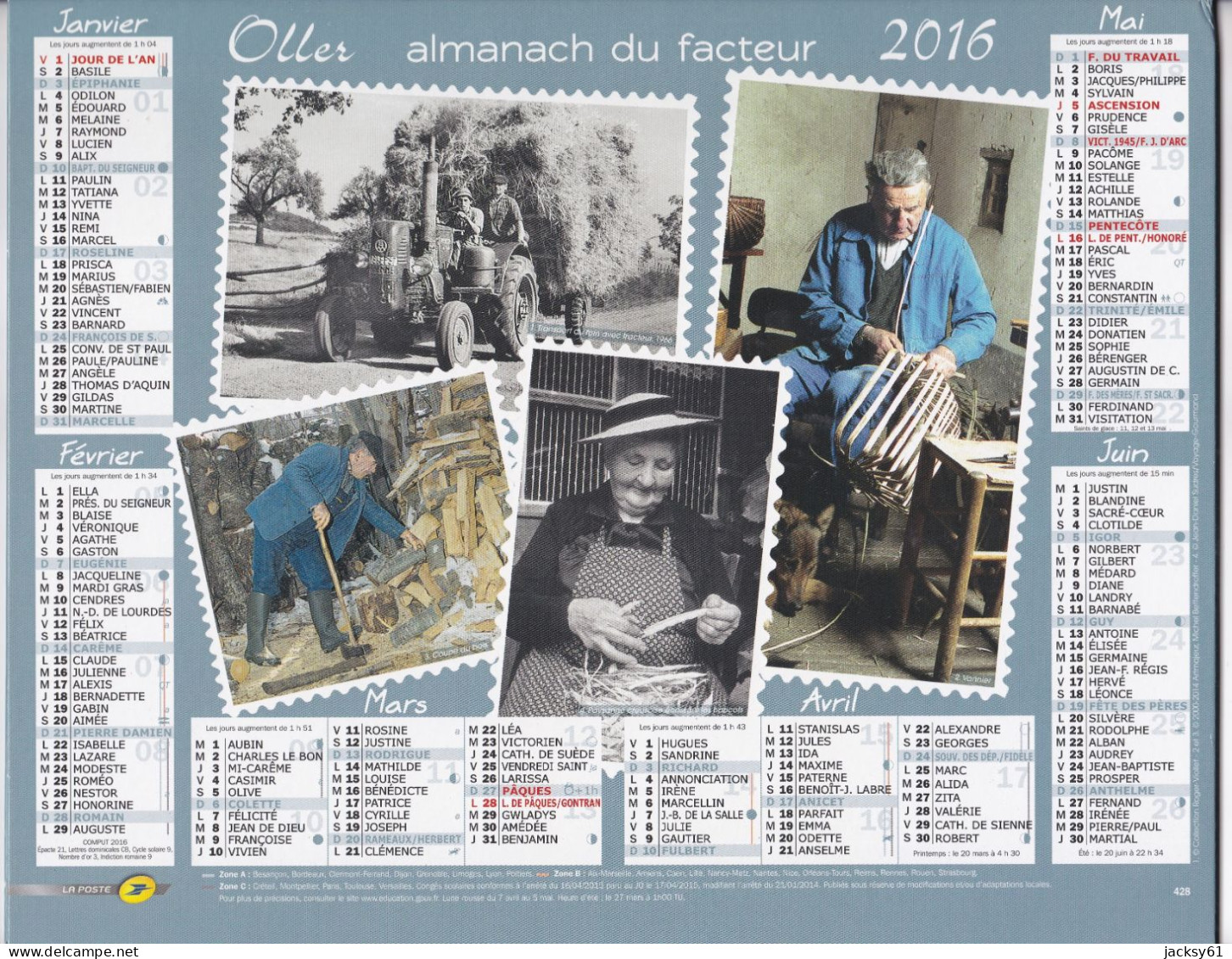 Almanach Du Facteur  2016 -  Paysanne Creusoise écossant Les Haricots - Affûtage De La Faux .... - Big : 2001-...