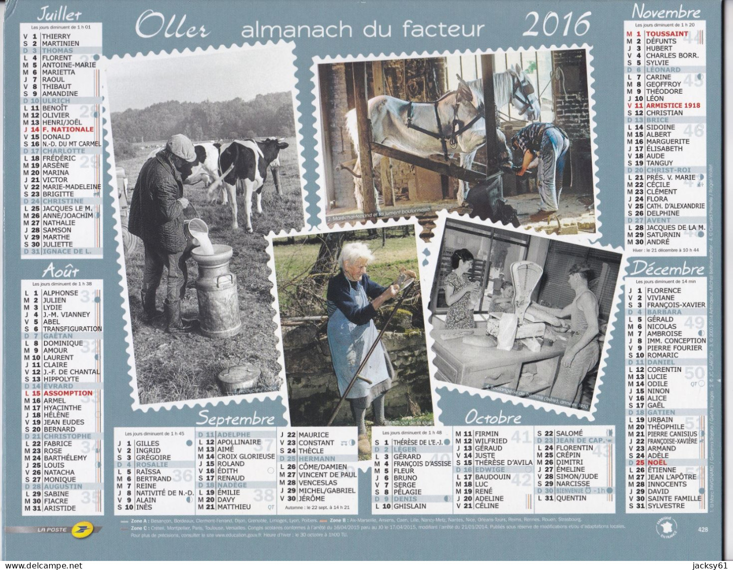 Almanach Du Facteur  2016 -  Paysanne Creusoise écossant Les Haricots - Affûtage De La Faux .... - Formato Grande : 2001-...