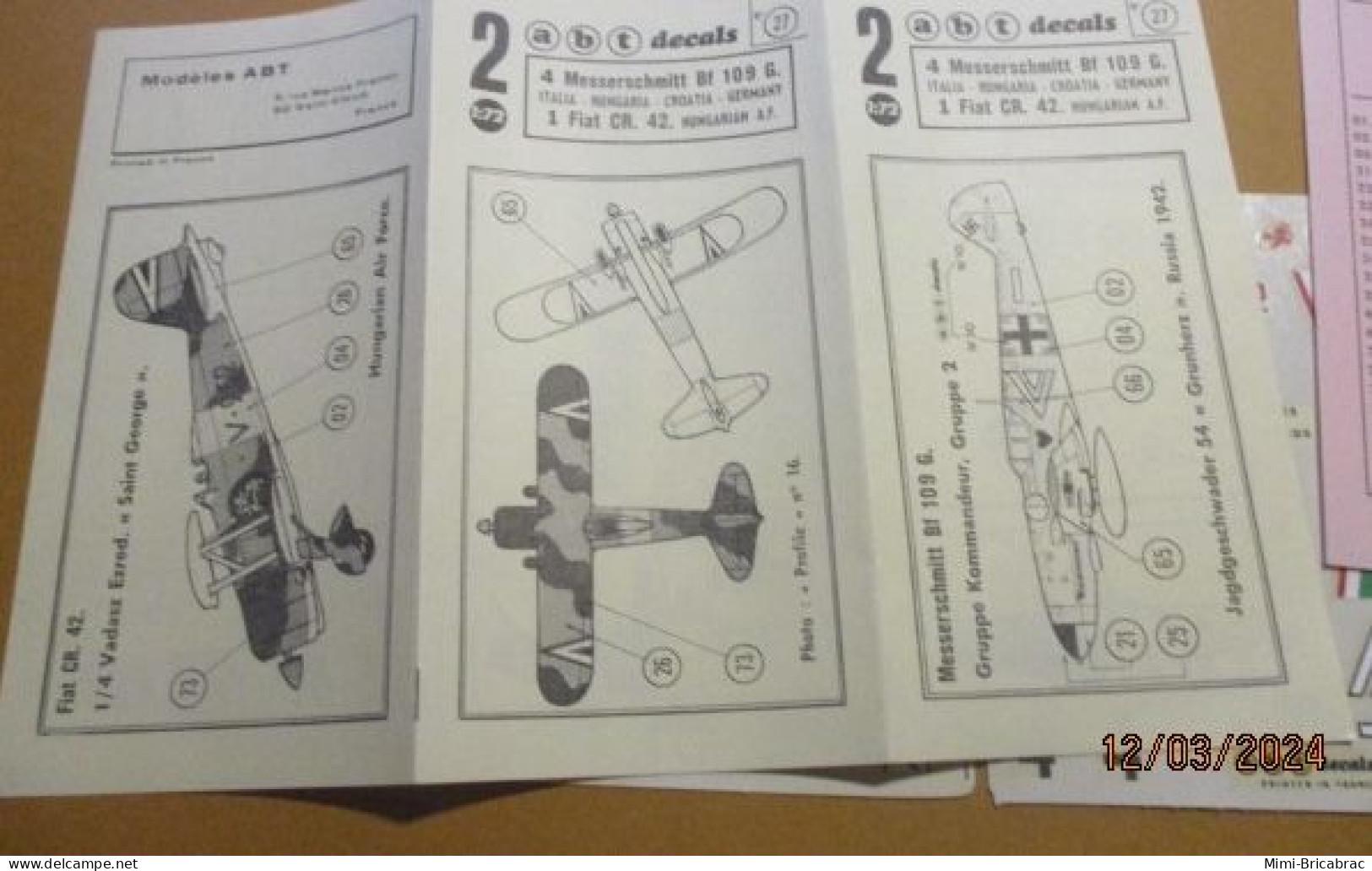 DEC24 : RARE Planche Décals ABT 1/72 Pour 5 AVIONS DE L'AXE 1941-45 : 4 ME 109G ET UN FIAT CR-42 - Avions