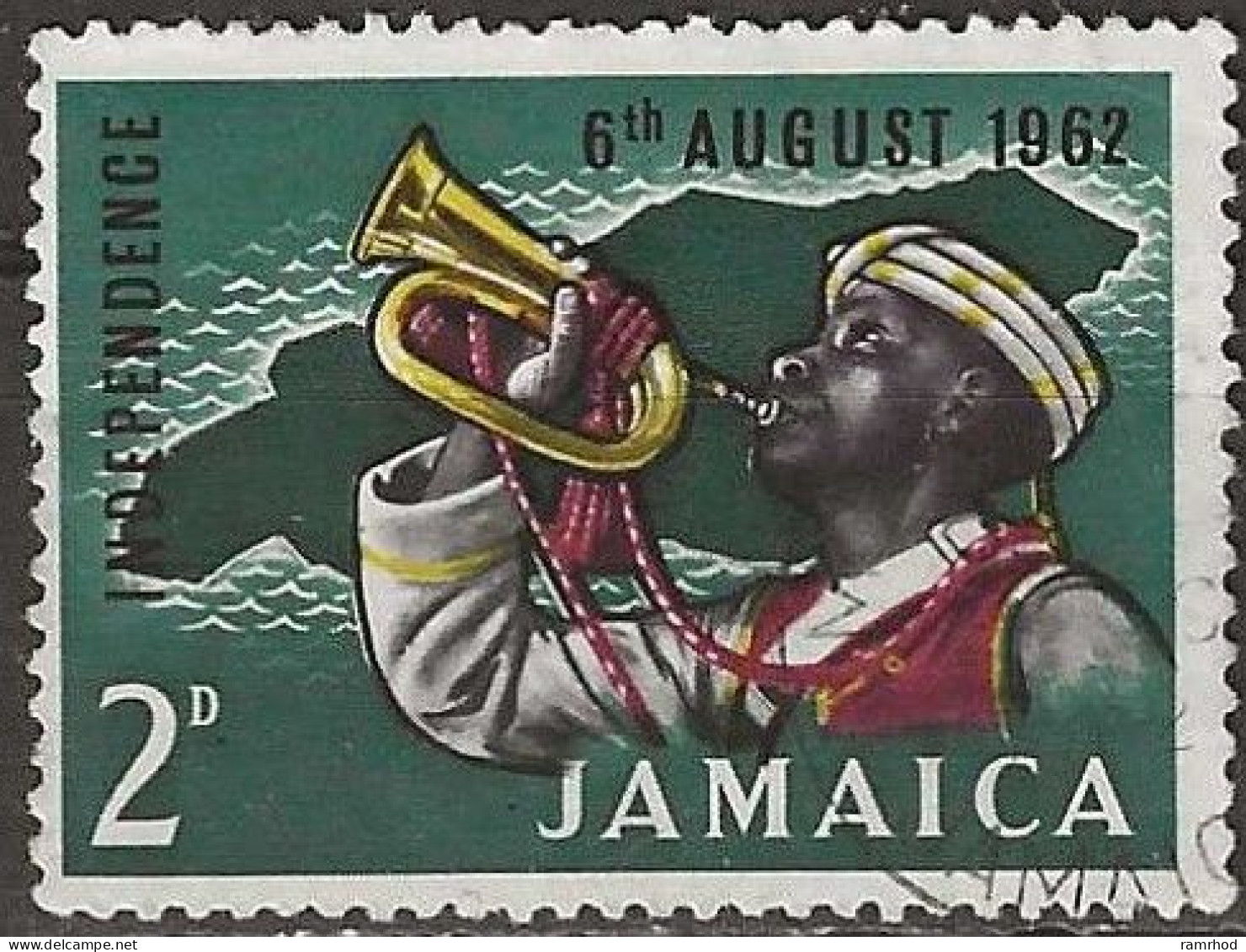 JAMAICA 1962 Independence - 2d Military Bugler And Map FU - Jamaica (1962-...)