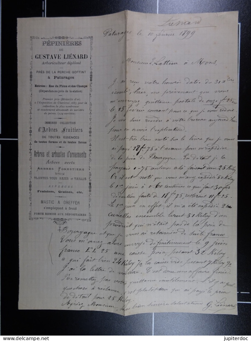 Pépinières De Gustave Liénard Arboticulteur à Paturages 1899 /38/ - Agricultura