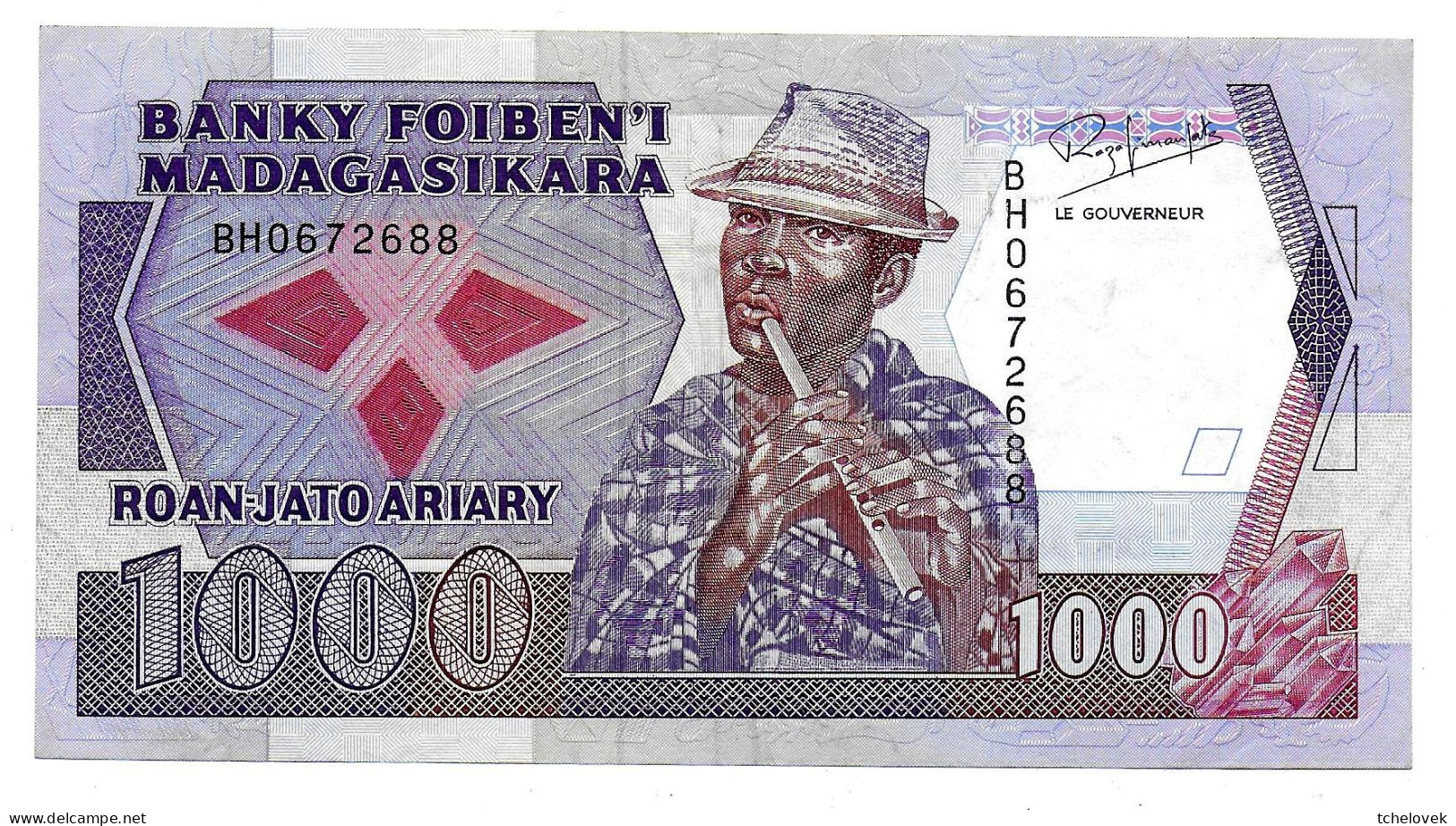 (Billets). Madagascar. 1000 Fr / 200 Ariary ND 1983.1987. Pick ??. Numérotation Verticale Varieté De Signature - Madagascar