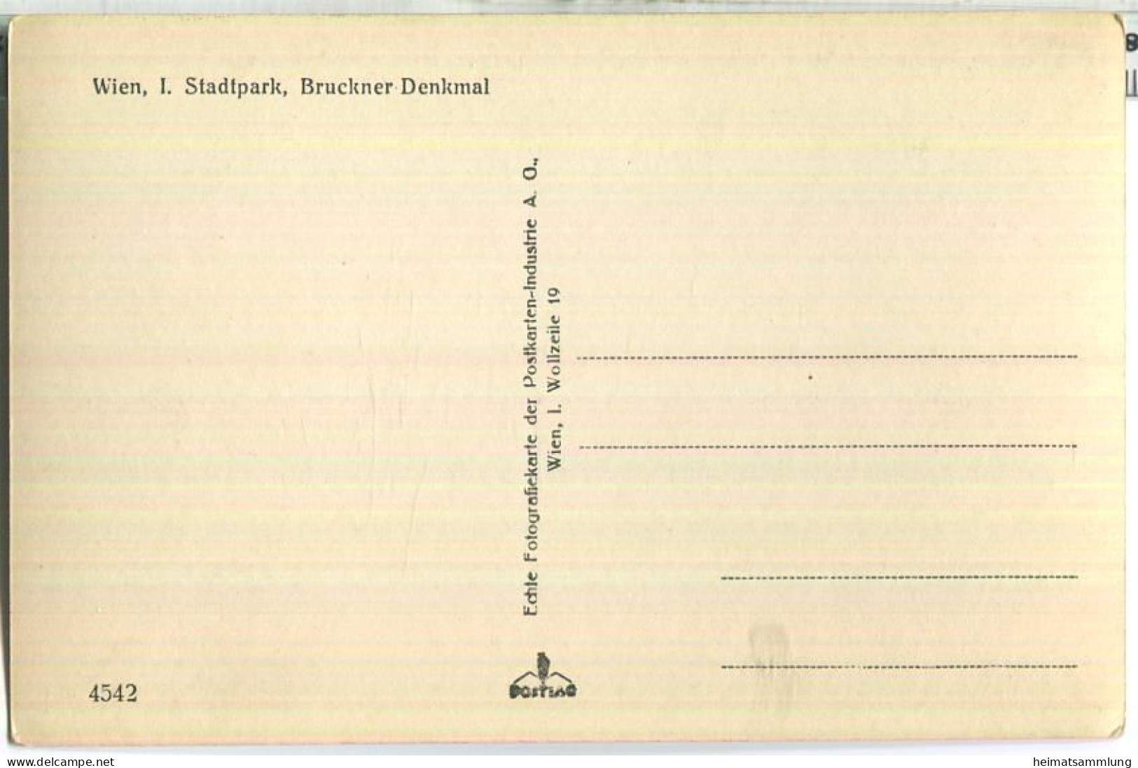 Wien - Bruckner-Denkmal - Stadtpark - Foto-Ansichtskarte - Verlag Postkarten-Industrie AG Wien - Wien Mitte