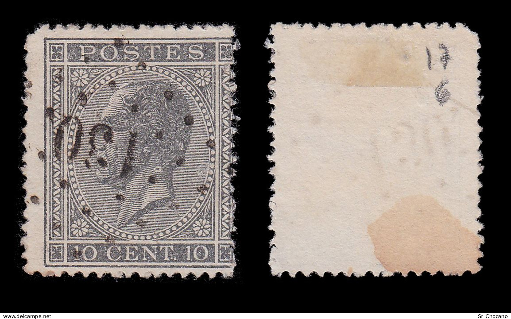 BELGIUM.1867.King Leopold I.10c.SCOTT 18.CANCEL 180. - 1866-1867 Blasón