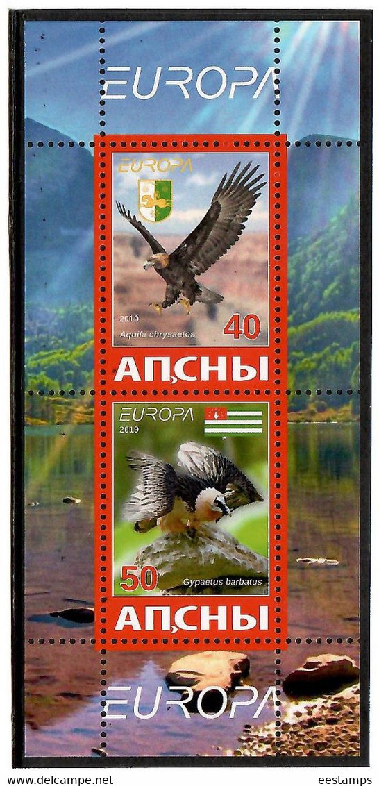 Abkhazia . EUROPA 2019. National Birds. (Arms,Flag) . S/S :40,50 - 2019