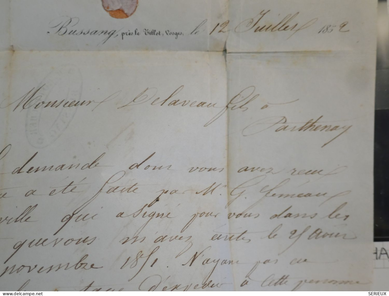 DK3 FRANCE BELLE LETTRE RARE 18. 07.1852 PETIT BUREAU TILLOT ROMONCHAMP + N°4  LOS. PC+VU BEHR.DISPERSION DE COLLECTION+ - 1849-1876: Periodo Clásico