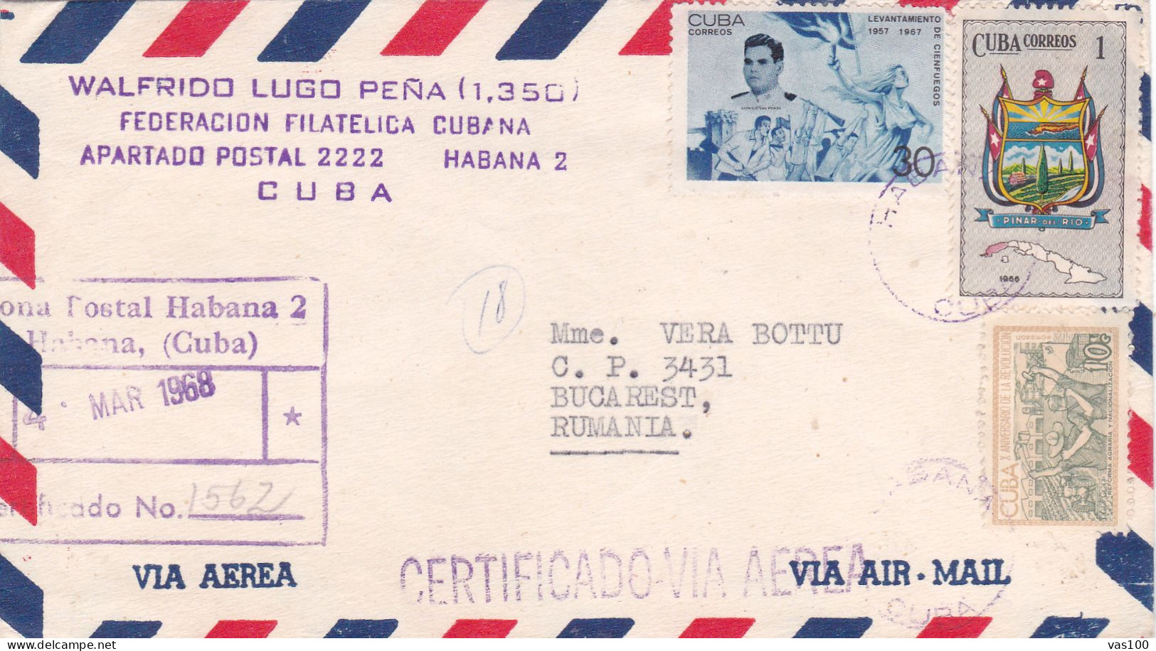 STAMPS ON COVERS 19 68 CUBA - Brieven En Documenten