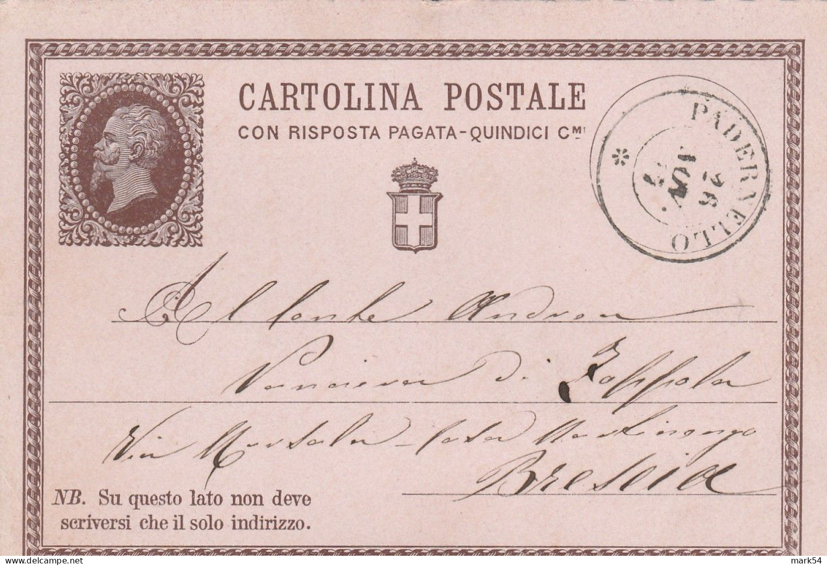 D 31 CP N. 2 Con Doppio Cerchio Con Rosetta Di Padernello 26 Nov 1877 - Postwaardestukken