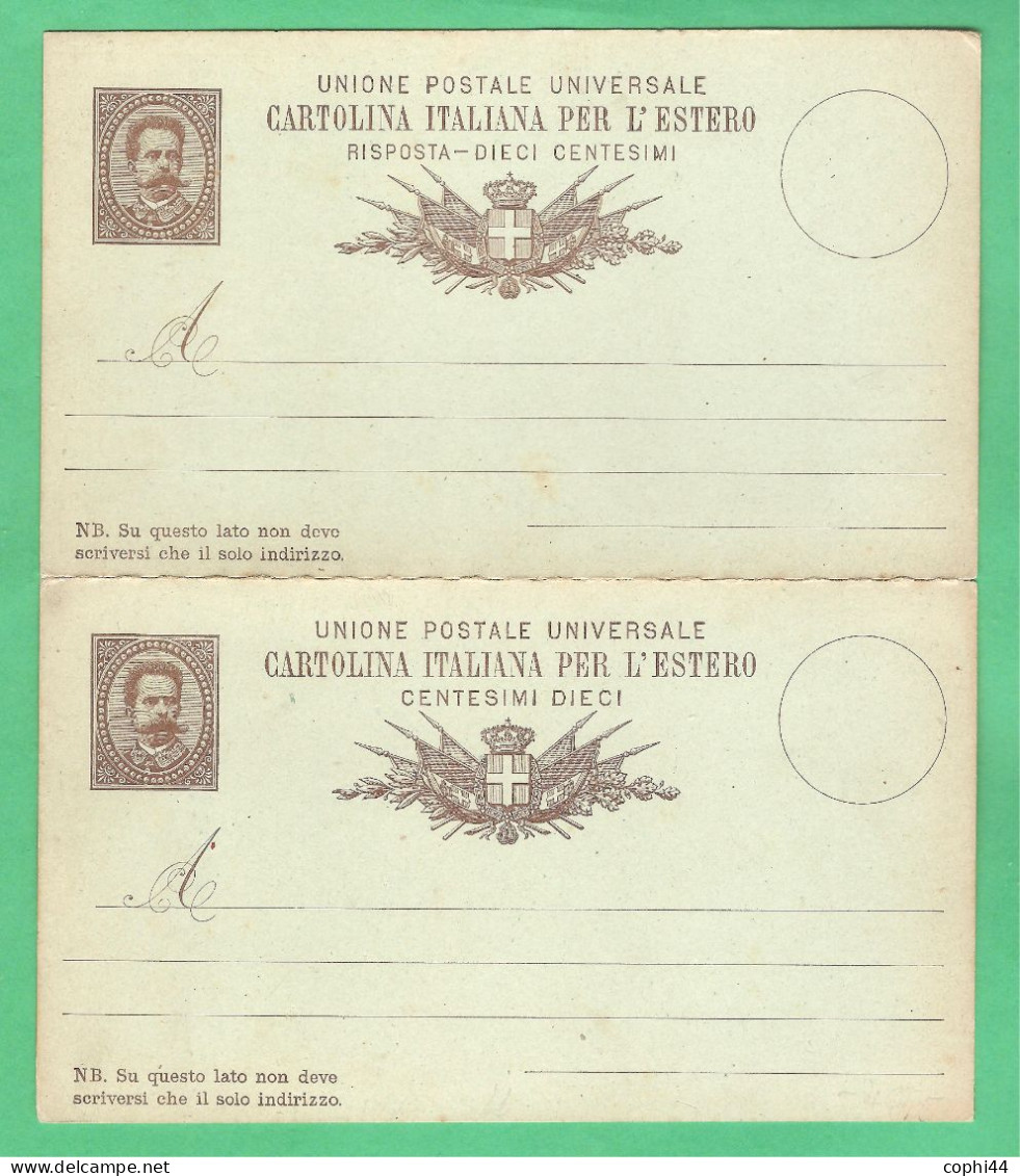 REGNO D'ITALIA 1882 CARTOLINA POSTALE UPU ESTERO UMBERTO I DOMANDA+RISPOSTA (FILAGRANO C8) C 10+10 NUOVA - Entiers Postaux
