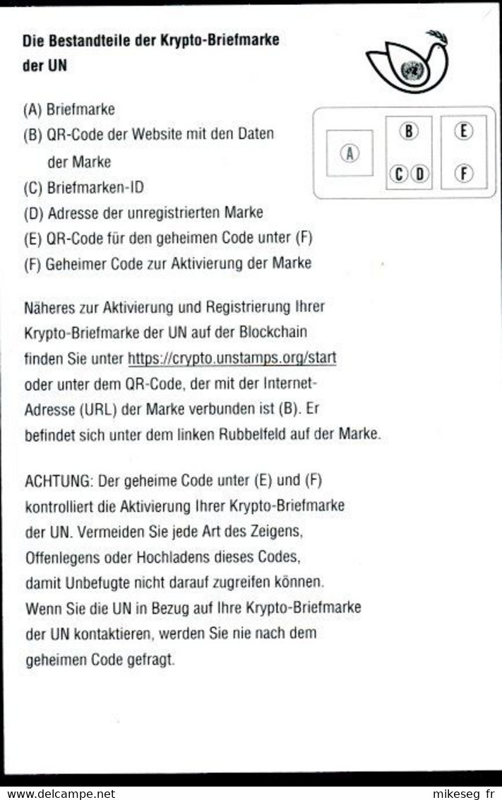ONU Vienne 2022 - Crypto Stamp ** Zones B C D E F Non Grattées (voir Description) - Blocks & Kleinbögen