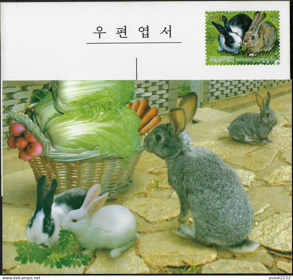 Corée Du Nord 2011. Entier Postal, Lapins Communistes. Carottes, Radis... - Rabbits