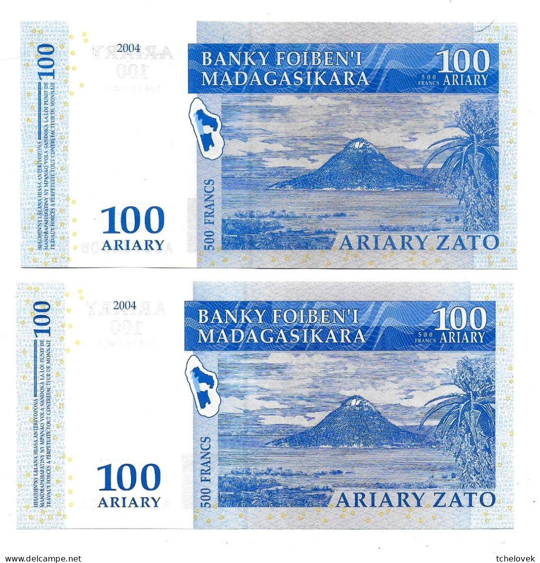 (Billets). Madagascar. 2004. 100 Ariary X2 & 200 Ar X2 & 500 Ar. Varieté De Signature. UNC Sauf 1 De 200. Pick 86-90 - Madagascar