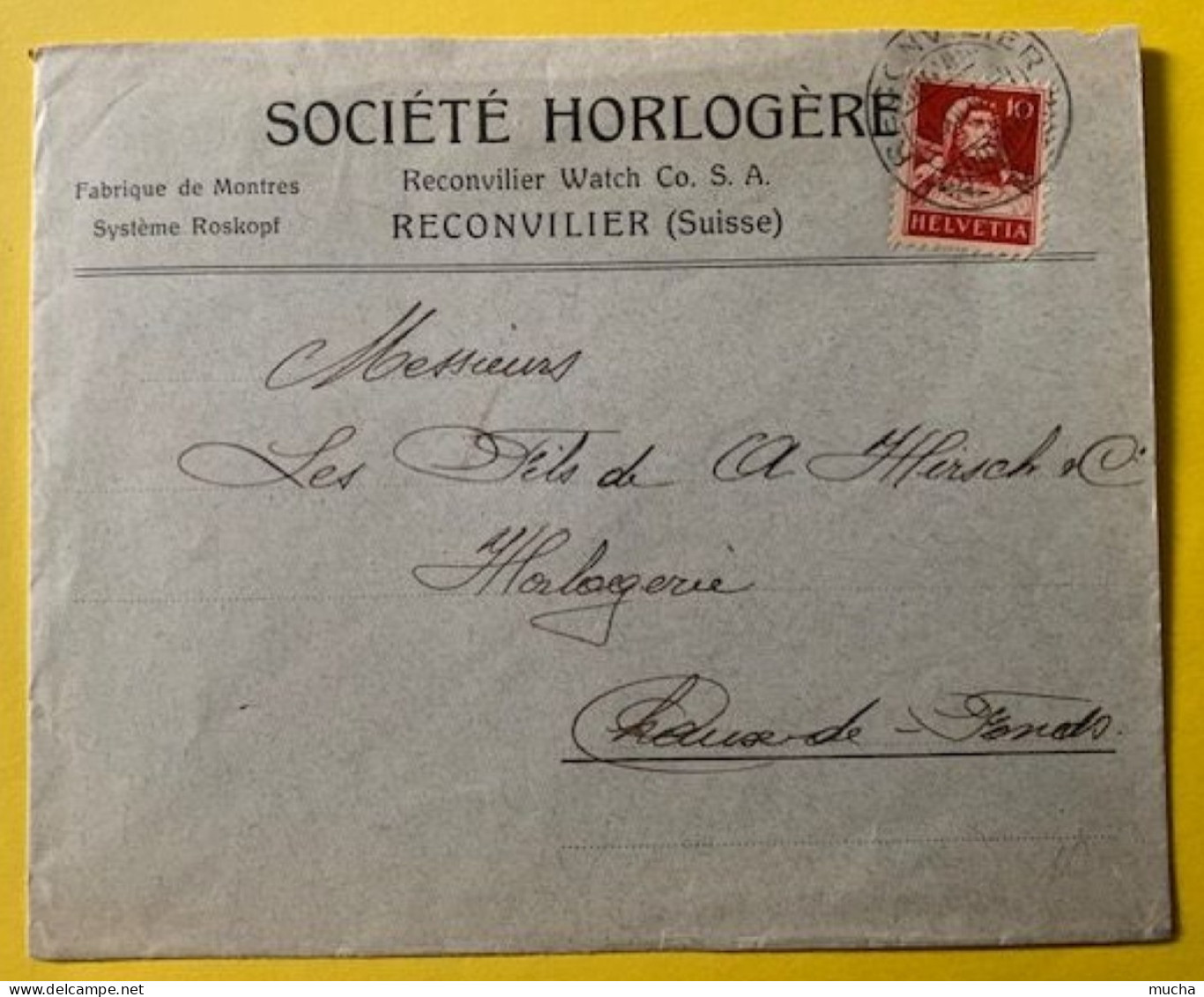 70038 - Suisse Lettre Société Horlogère Reconvilliers Watch 31.12.1917 - Orologeria