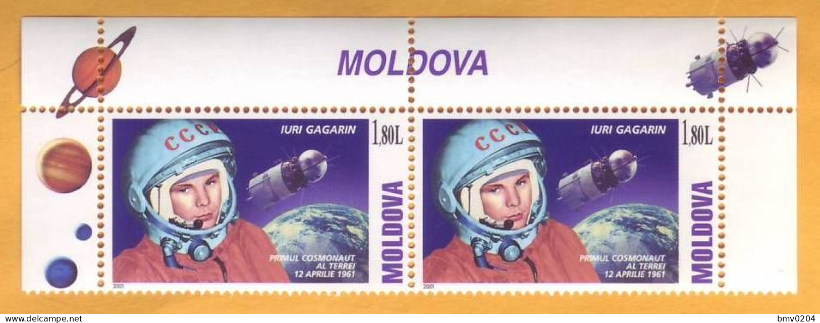 2001 Moldova Moldavie Moldau 40 Gagarin Russia USSR First Cosmonaut  Space, Rocket, Satellite, Astronaut 2v Mint - Rusland En USSR