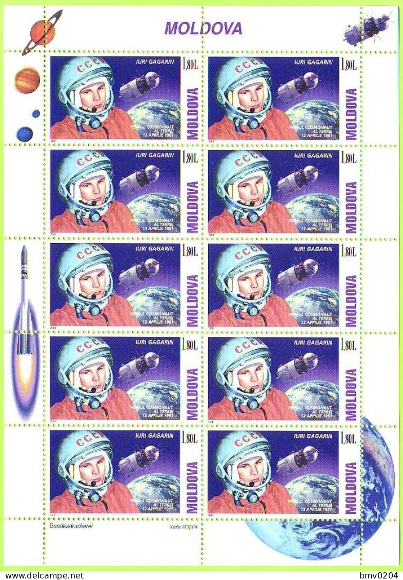 2001 Moldova Moldavie Sheet 40 Gagarin Russia USSR First Cosmonaut  Space, Rocket, Satellite, Astronaut Mint - Russia & USSR