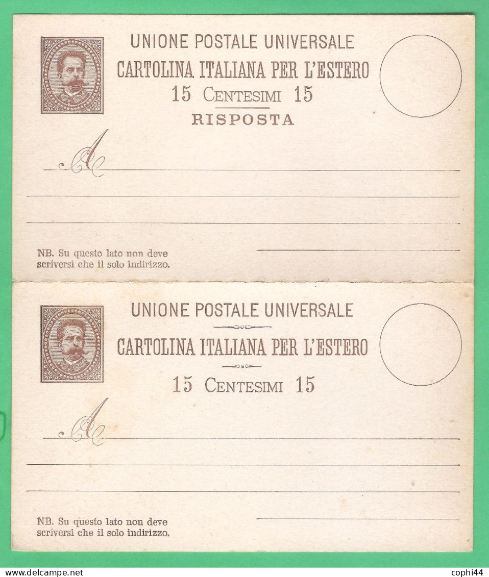 REGNO D'ITALIA 1883 CARTOLINA POSTALE UPU ESTREMO RAGGIO UMBERTO I DOMANDA+RISPOSTA (FILAGRANO C10) C 15+15 NUOVA - Entiers Postaux