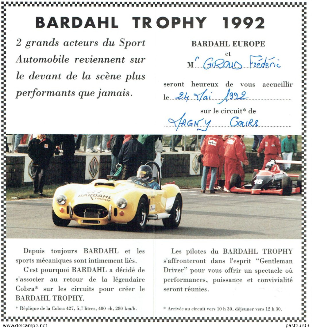 Bardhal Trophy Magny Cours 24 Et 25 Mai 1992 Invitation Bardhal Huiles Dossier Complet Grand Prix Historique - Autosport - F1