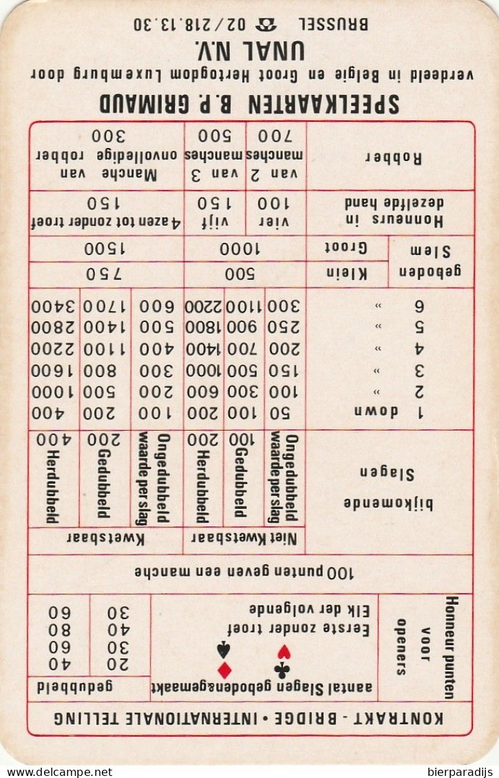 SPEELKAART    Brasserie Nouvelle  2 Scans - Altri & Non Classificati