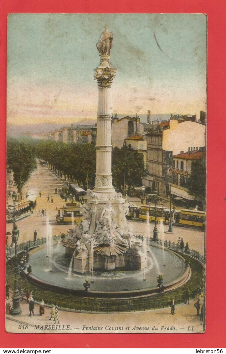 C.P.A. ( 13 ) « MARSEILLE » Fontaine Cantini Et Avenue Du Prado - Jolie Vue Générale Animée X2phots - Castellane, Prado, Menpenti, Rouet