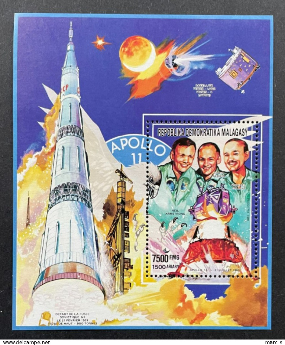 MADAGASCAR 1992 - NEUF**/MNH - BLOC BL Mi 175 - YT BF 74 - ESPACE SPACE APOLLO 11 - RARE - Madagascar (1960-...)