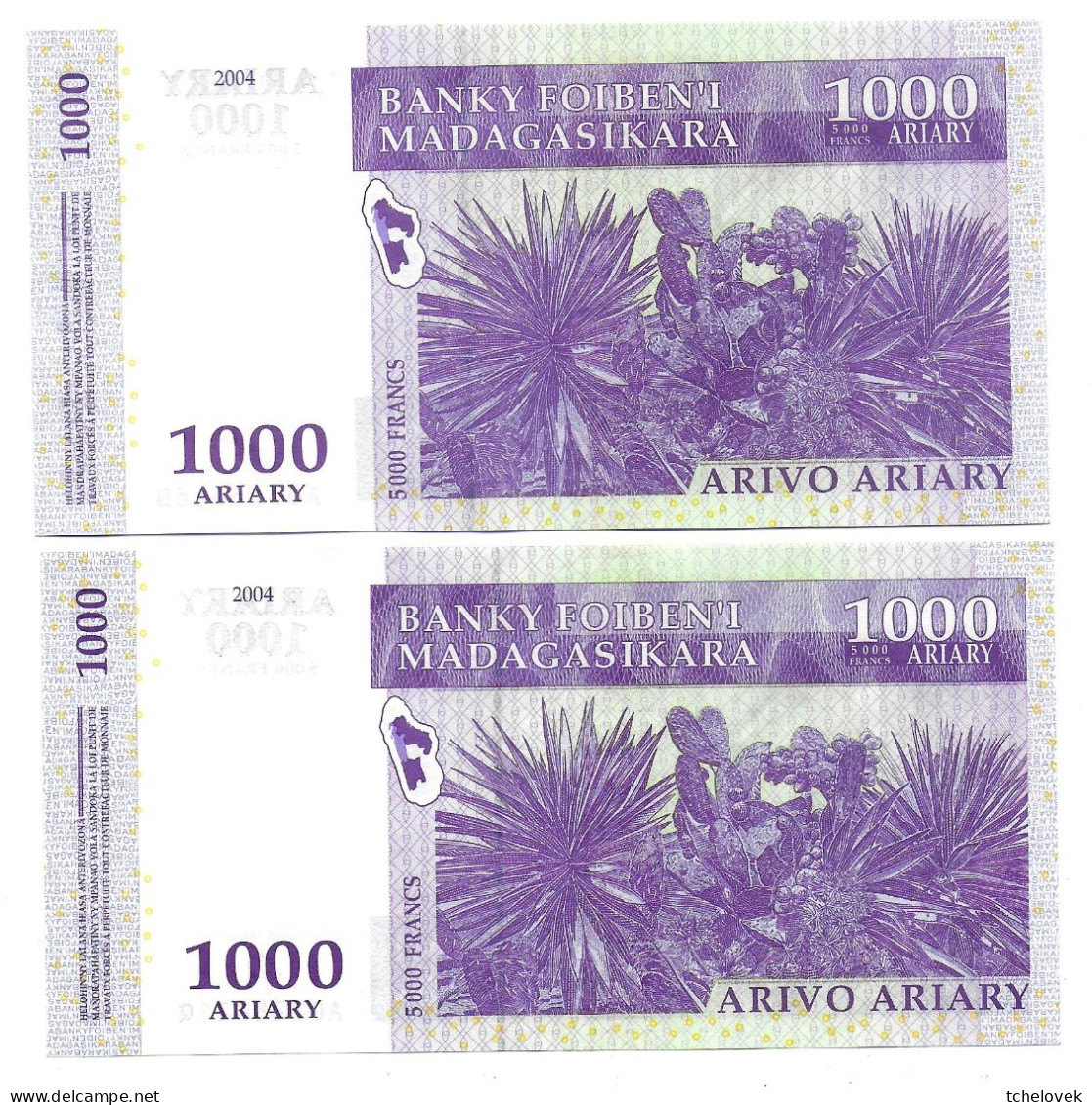 (Billets). Madagascar. 2004. 1000 Ariary X2 & 2000 Ar X2. Varieté De Signature. AUNC Sauf 1 De 2000. Avec Et Sans Francs - Madagaskar