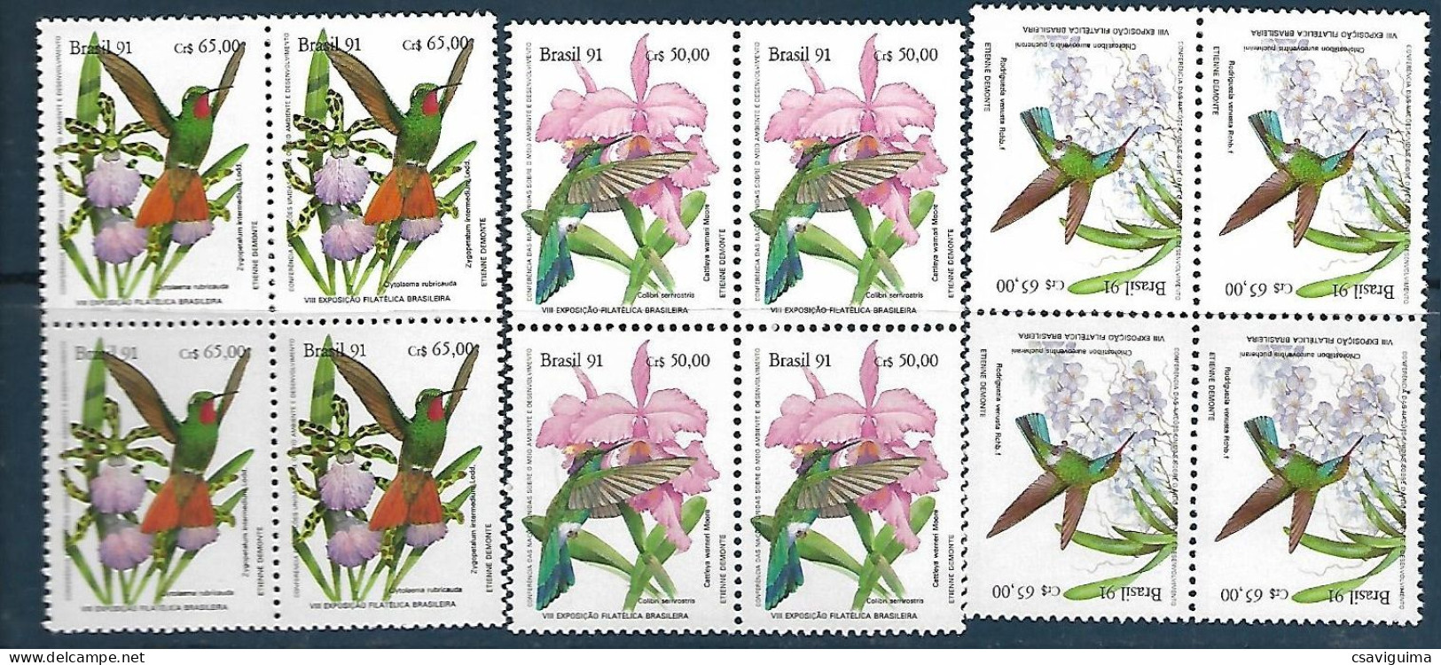 Brasil (Brazil) - 1991 - Block Of 4: Birds: Hummingbirds And Orchids - Yv 2040/42 - Colibris