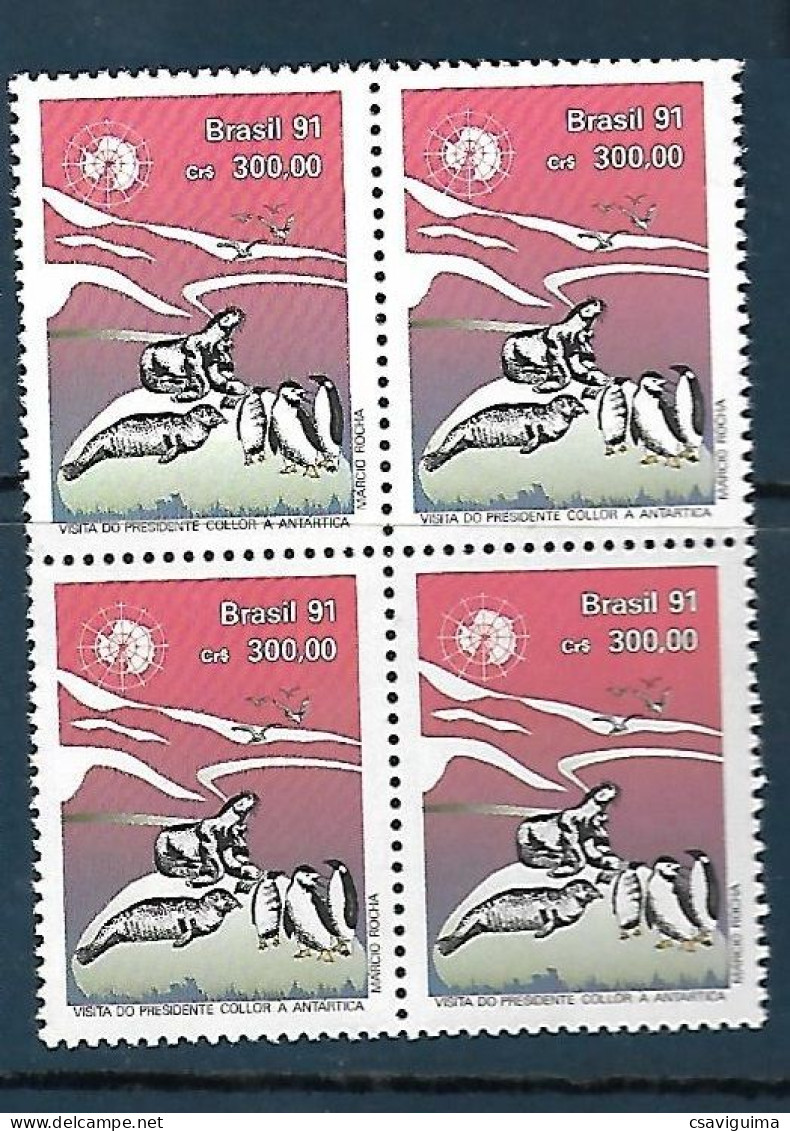 Brasil (Brazil) - 1991 - Block Of 4: Antartic Life Pinguins - Yv 2007 - Antarctische Fauna